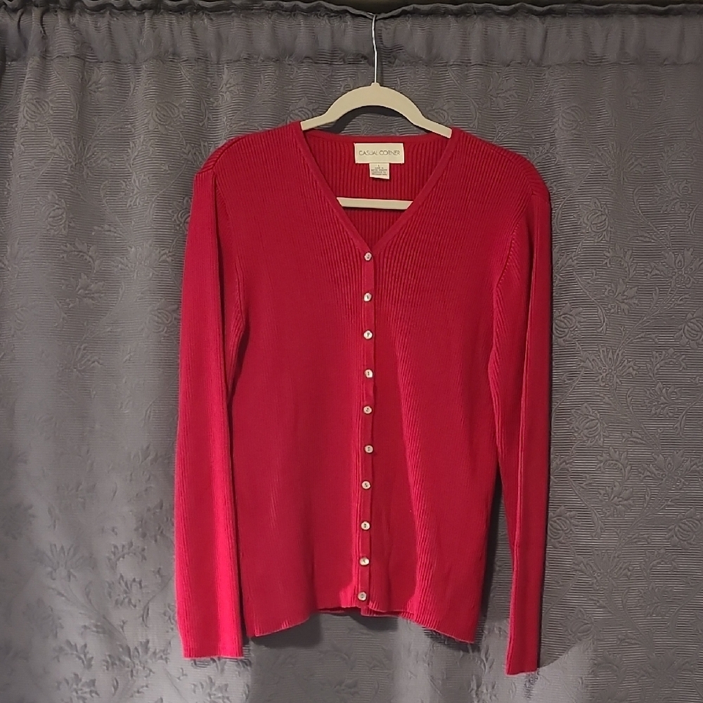 Causal Corner Vintage Women's Magenta Cardigan Sweater, L